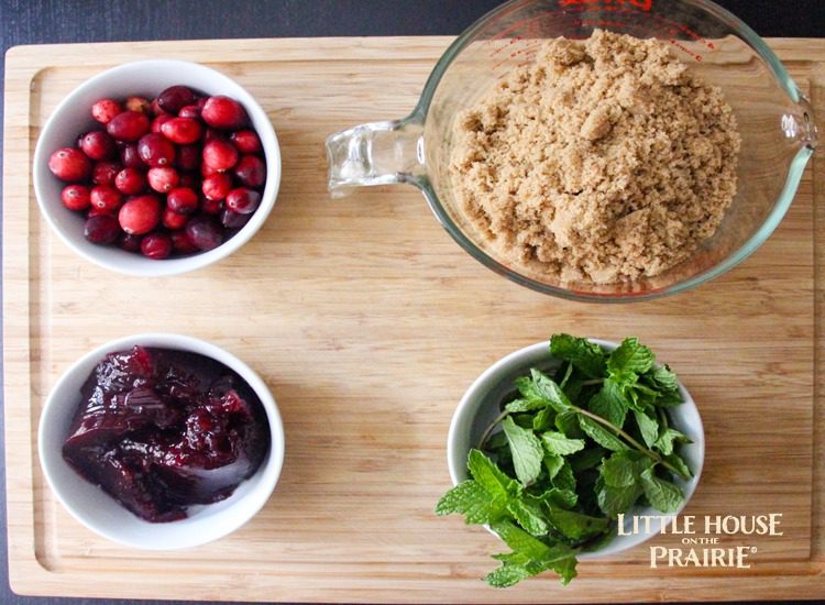 Fresh ingredients for a cranberry, mint and brown sugar glazed country ham - YUM!