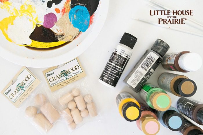 Supplies needed to make your own old-fashioned wooden dolls inspired by Little House on the Prairie